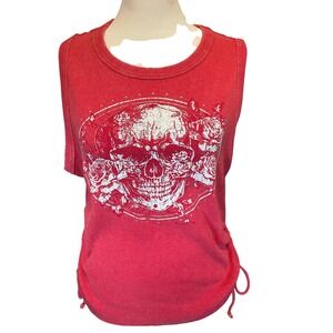 No Boundaries Y2K Edgy Red Graphic Skull Ribbed Side Cinch Grunge Tank Top XL